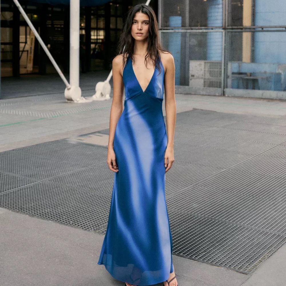 Zara NWT printed halter long dress blue 8222/122